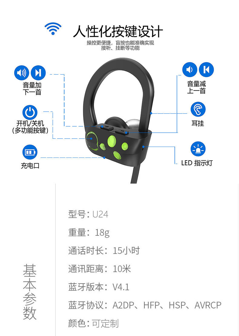 Fashionable and dynamic Bluetooth headset U24